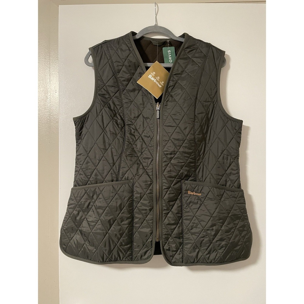 Barbour Vest Womens 14 Olive Green Fleece Betty Quilted Gilet Preppy Outdoors